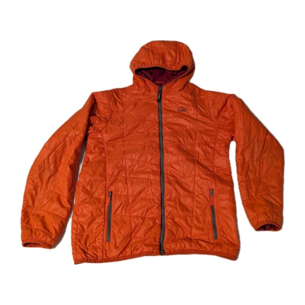 L.L. Bean‎ Youth Boys Primaloft Packaway Hooded Jacket Full Zip Orange Red XL 18